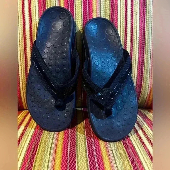 WOMENS ORTHAHEEL BLACK PATENT FLIP FLOP - Picture 1 of 13